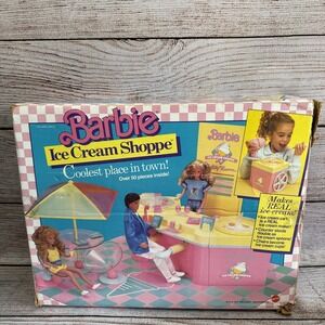 Vintage Barbie Ice Cream Shoppe Playset Mattel 1987 Parts + Box ( Not Complete)